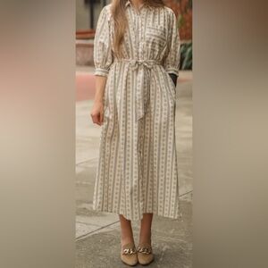 Striped Beige Midi Dress